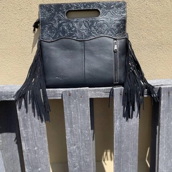 Cowhide and Black Tooled Leather Concealed Carry Purse - Picture 3 of 3